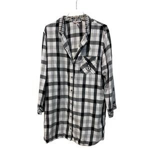 VICTORIA'S SECRET Gray Soft Logo Flannel Sleep Shirt Night Gown Size Medium EUC